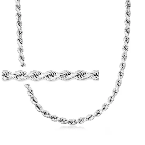 Solid 925 Sterling Silver Italian Rope Chain Mens Necklace 6.5mm - Diamond Cut