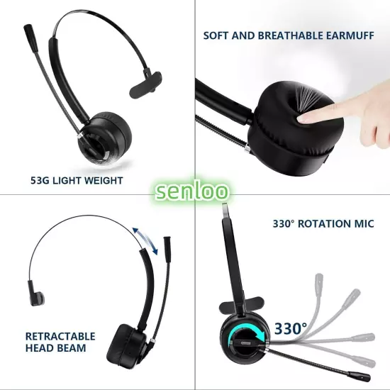 Wireless Computer Headset with Mic for Work Calls On-Ear Wireless Headphones ...