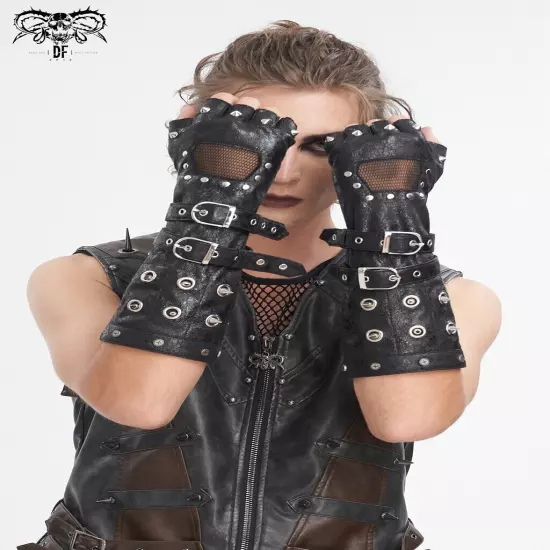 Devil Fashion Men Black Red Gothic Punk Spiked Rivet Belt Decoration Gloves