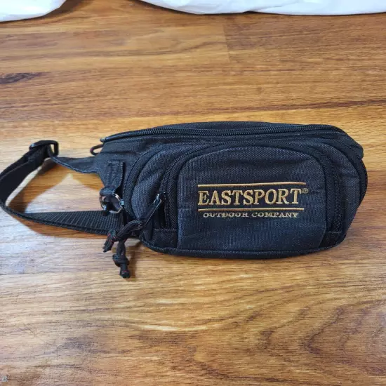 Vintage 90’s Eastsport Fanny Pack Waist Black 3 Zipper Pocket Adjustable Strap