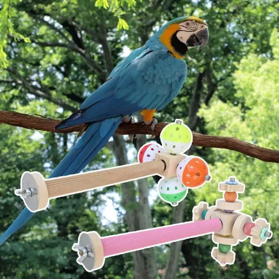 Wooden Biting Station Pole with Rotating Ball Small Bird Toy for Parakeet D1P0