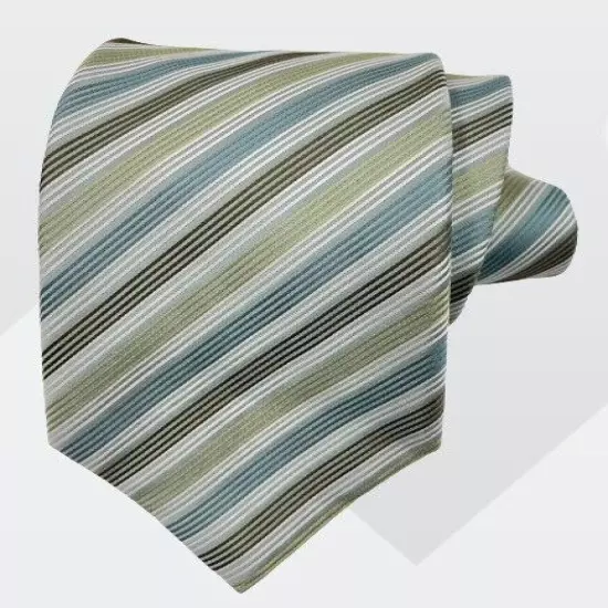 George Green Teal Regimental Striped Repp Silk Tie 3.8" x 59"