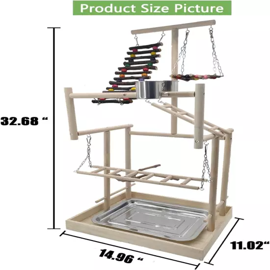 4 Layers Large Bird Playground 32" H Pet Parrot Playstand Gym Perch Wood Playpen