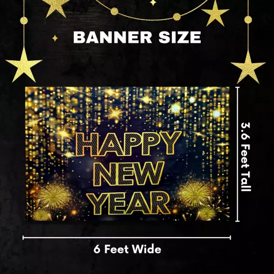 Happy New Year Banner 2024 Fabric,72 x44 Inch New Year Backdrop for Party, Ho...