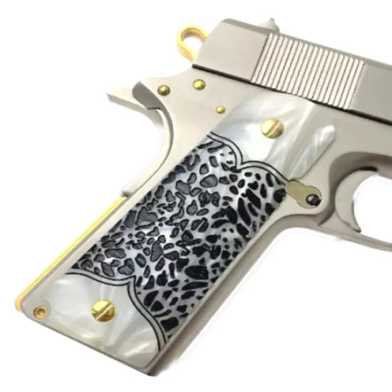 1911 Colt & Clones CUSTOM GUN GRIPS Pearl & Pattern w/4 24k Gold Screws