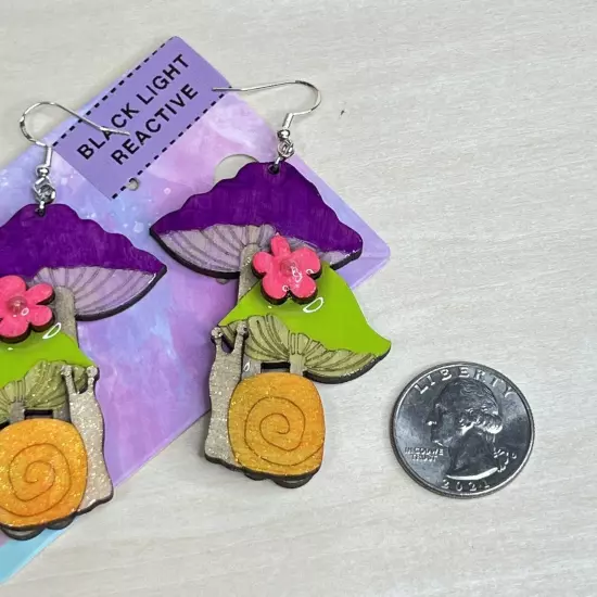 Mushroom Earrings - Blacklight Neon Colorful Festival Rave Handmade