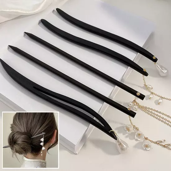 Women Hair Sticks Clip Chinese Style Vintage Headwear Wooden Chopstick Hairpin □