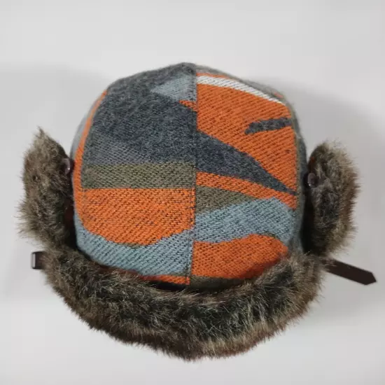 Trapper Hat Orange Brown Winter Cap Ear Flaps Faux Fur Buckle FAST Shipping