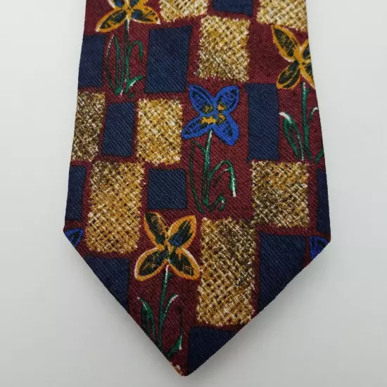 Ermenegildo Zegna Mens Tie Silk Floral Squares Necktie Made in Italy