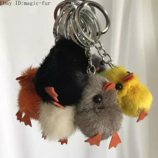 2/6/10 pcs critters Real Mink Fur Chick Duck Phone Bag Pendant Car Keychain