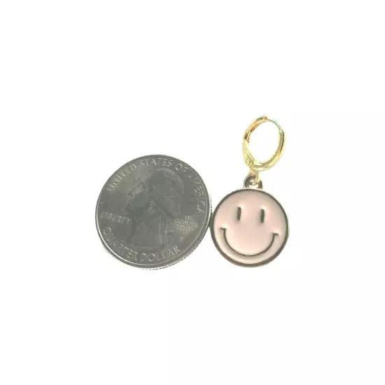 Mini Smiley Face Pink Gold Dangling Pierced Earrings 