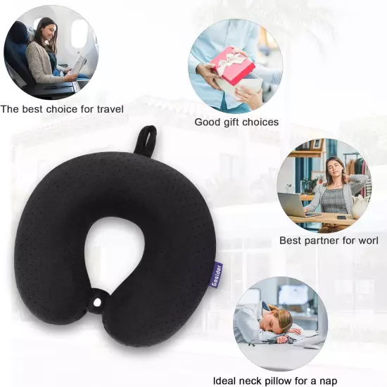 Black Travel Neck Pillow Memory Foam Airplane Pillow for Neck and Head Support S