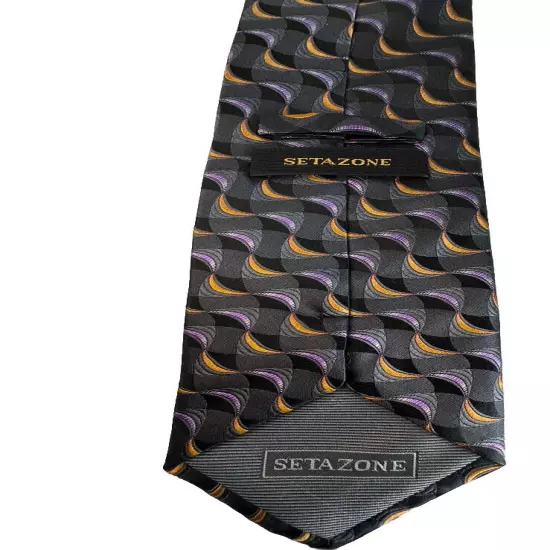 SETAZONE Mens 100% Silk Black With Multicolor Pattern