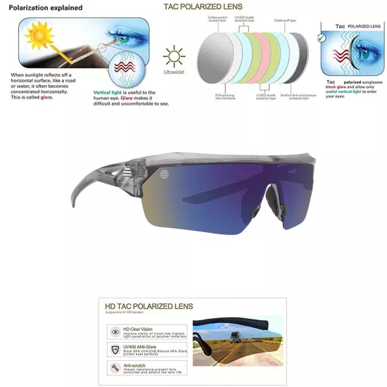 Half Frame Premium Sport Polarized Sunglasses New Wrap Around USA