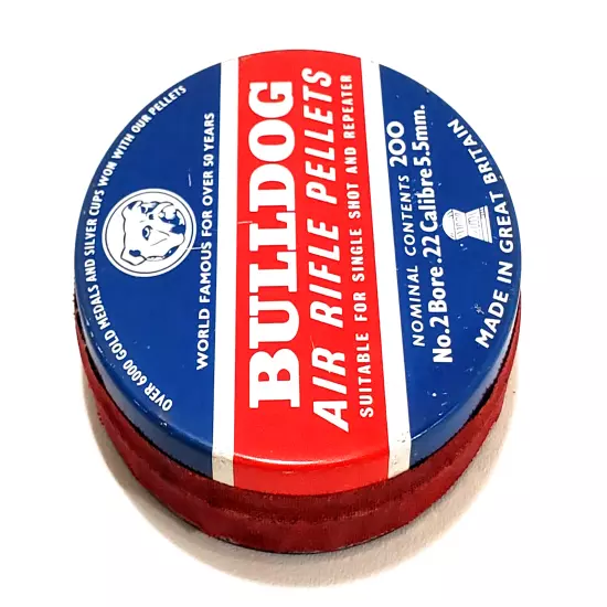 NOS Vintage Sealed Tin Bulldog Air Rifle Pellets 200 No.2 Bore .22 Great Britain