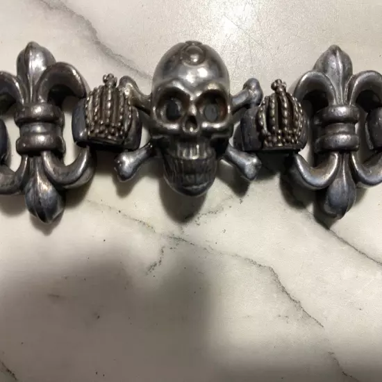 Biker / Criminal / Bad Ass Men’s Bracelet .925 Skull & Crown Huge & Heavy