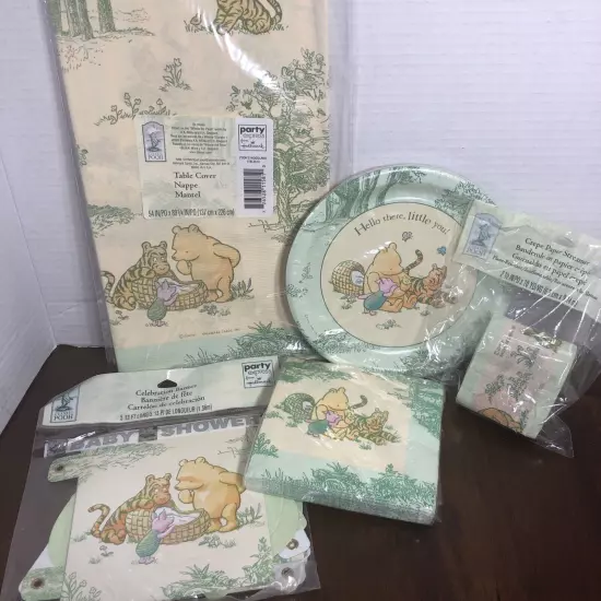 Classic Winnie the Pooh Baby Shower Party Supplies Hallmark Banner Plates For 8