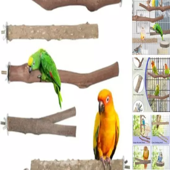  7PCS Bird Perch Stand, Natural Grape Wood Pole Parrot Standing Branch Paw 