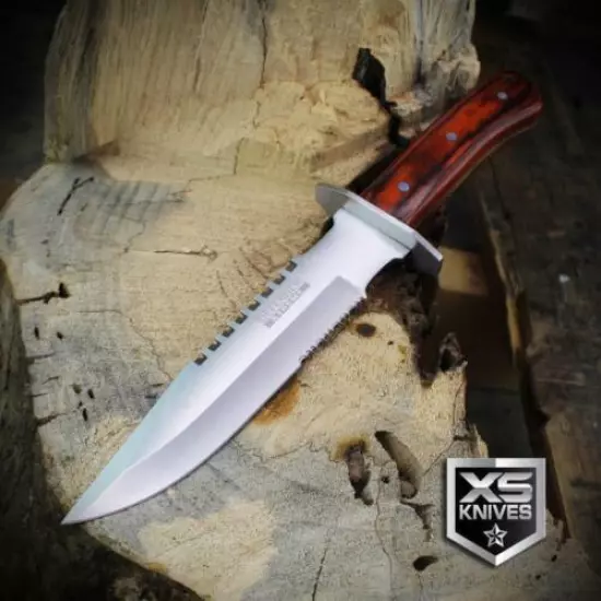 Combat SURVIVAL Hunting Tactical BOWIE Brown Wood Fixed Blade FULL TANG Knife