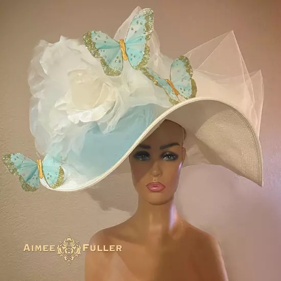 Kentucky Derby Hat Black White Organza Pale Pink Rose Flower Royal Ascot Del Mar