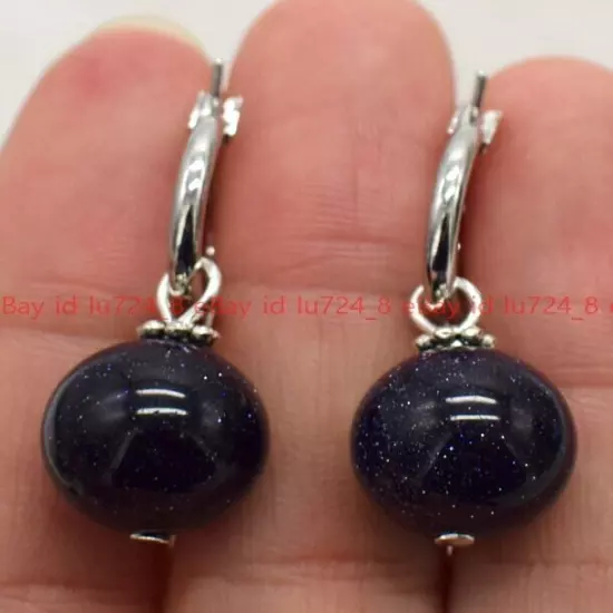 8/10/12mm Natural Multicolor Gemstone Round Beads Silver Leverback Earrings