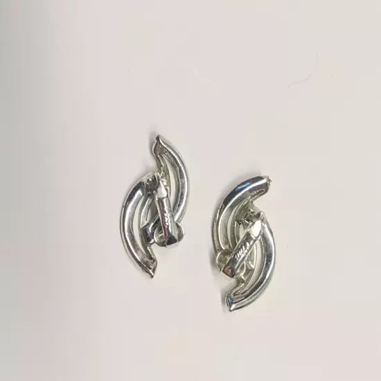 Coro Clip On Earrings Silvertone Signed Curve Shiny Textured Vintage 1980s