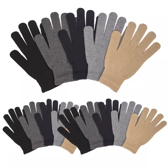 36 Pack Men's Women Warm Stretchy Winter Magic Gloves Thermal Knit Wholesale Lot