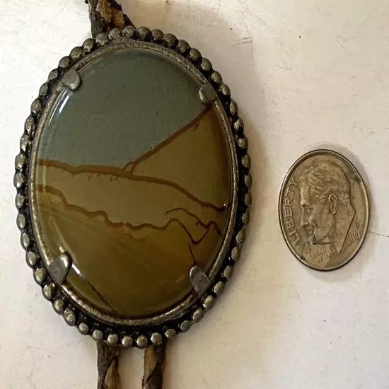 OLD Vintage JASPER DESERT SCENE BOLO TIE Western PENDANT NECKLACE