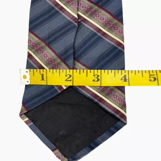 Ketch Blue Red Floral Striped Vintage Wide Necktie Tie 4" x 57"