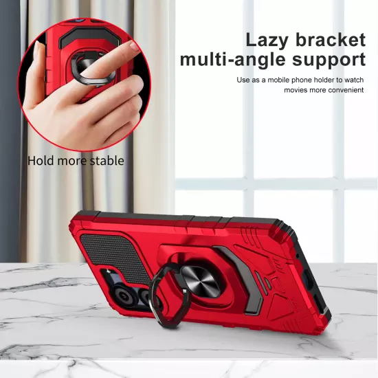 For BLU View 5 Case Shockproof Ring Stand Holder Phone Cover w/ Tempered Glass