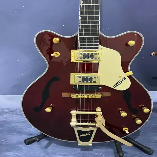 hot sale electric guitar brown color semi-hollow body Jazz gold hardware