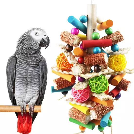 Bird Toys, Parrot Toys for Large Birds, Natural Peppered Wood African Grey Parro