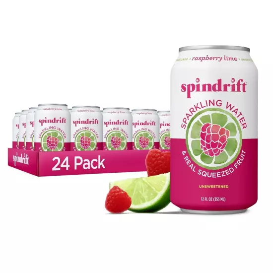 Spindrift Sparkling Water, Raspberry Lime Flavored, 12 Fl Oz Cans, Pack of 24