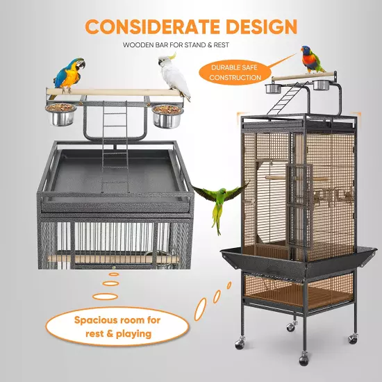 61 Inch Iron Play Top Bird Cage Large Pet Cage Birdcage with Stand Chinchilla Ma