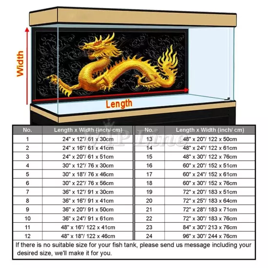 Aquarium Background Poster Golden Dragon HD 3D Fish Tank Decorations Landscape