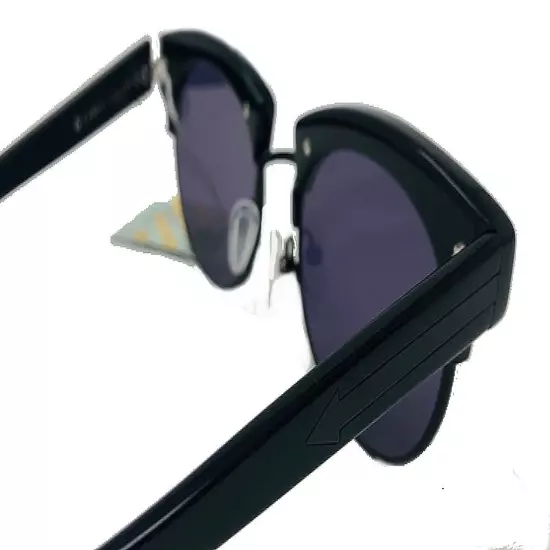 $349 Karen Walker Bold Half Rim Sunglasses Black Round Lens 51-18-145 100% UV Pr