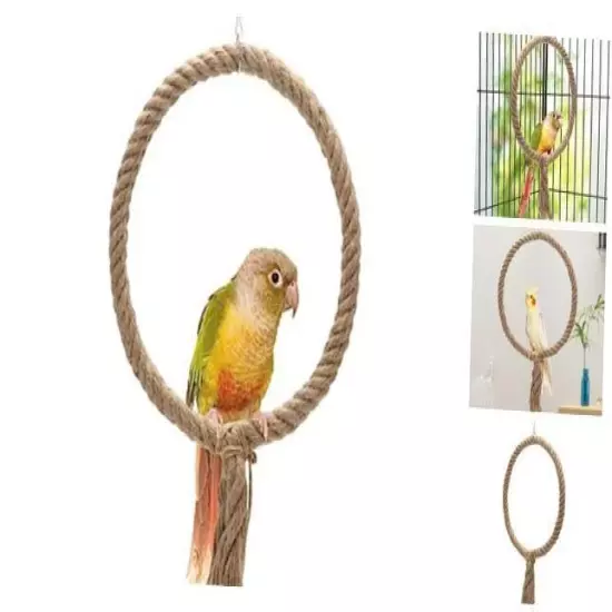 Bird Rope Swing Toy Parrot Climbing Perch Stand for Cockatiel Conure B: Round