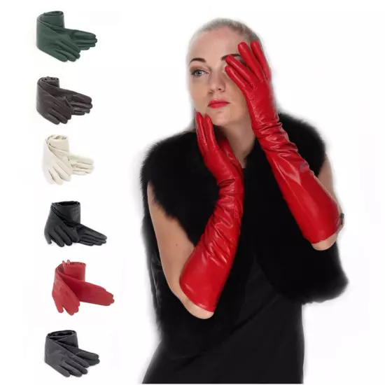 Women Winter Warm Elbow Long Real Sheep Leather Evening Long Gloves