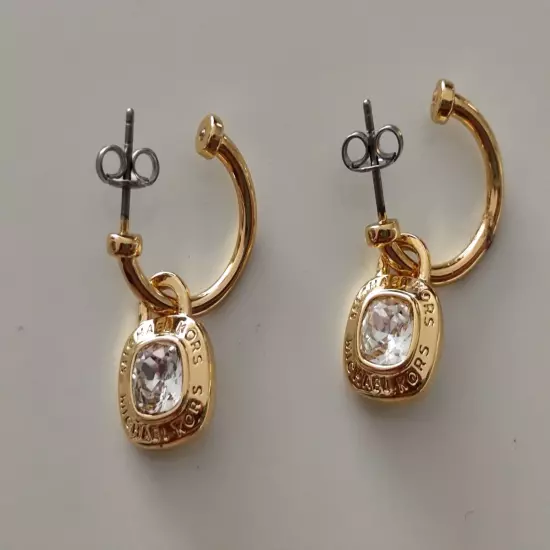 Women's Michael Kors Square Drops Gold Tone Logo Accent Earrings