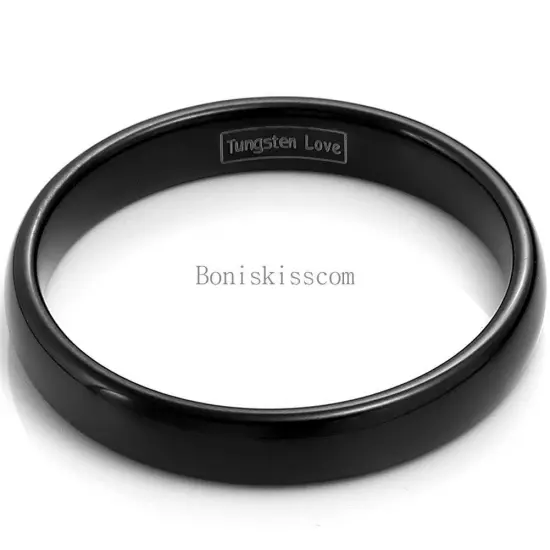 4mm Slim Black Tungsten Carbide Ring Men's Women's Wedding Promise Band Gift