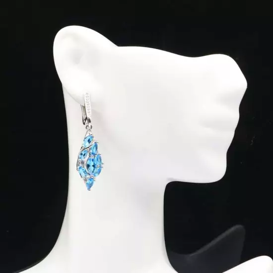 SheCrown Hot Sell Swiss Blue Topaz White CZ Gift For Girls Silver Earrings