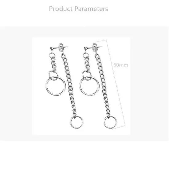 Interlocking Chain Drop Dangle Earrings Surgical Stainless Steel Hugie Hoops ...