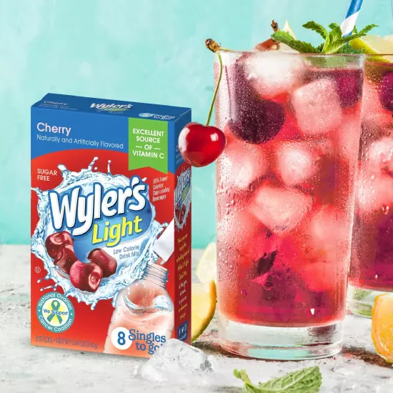 Wylers Light Singles To Go Powder Packets Water Drink Mix Cherry Pack of 12