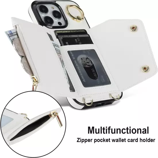 Compatible with iPhone 15 Pro Max Wallet Case with Card Holder Crossbody Neck