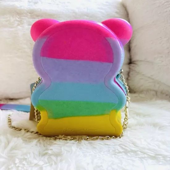 Betsey Johnson Kitsch Bear Necessity Crossbody Bag Rainbow Multi Silicone NWT