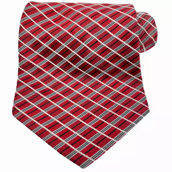 Jones New York Red Blue Striped Plaid Geometric Necktie Silk Tie 3.8" x 59"