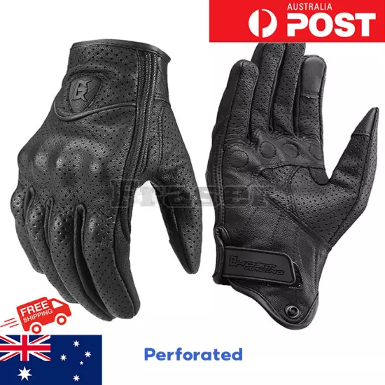 Motorcycle Gloves Retro Perforate Leather Motorcycle Waterproof Touch Screen AU