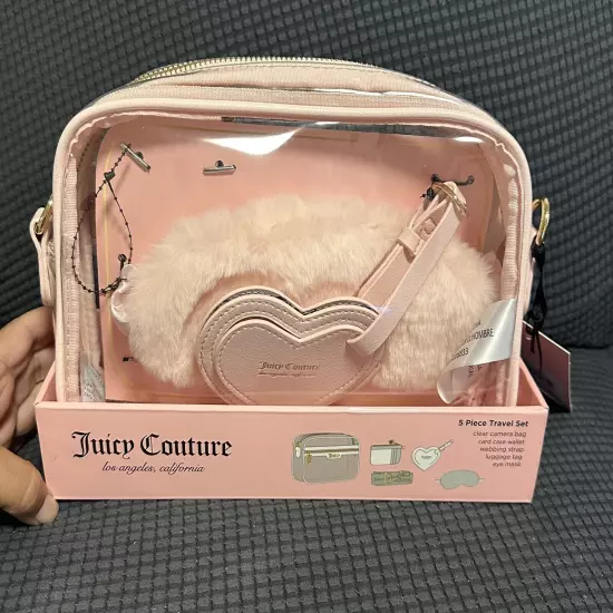 NWT Juicy Couture 5 Piece Clear Camera Bag Travel Set