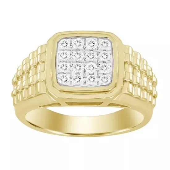 0.50cttw Diamond Square Mens Band Ring 10k Yellow Gold