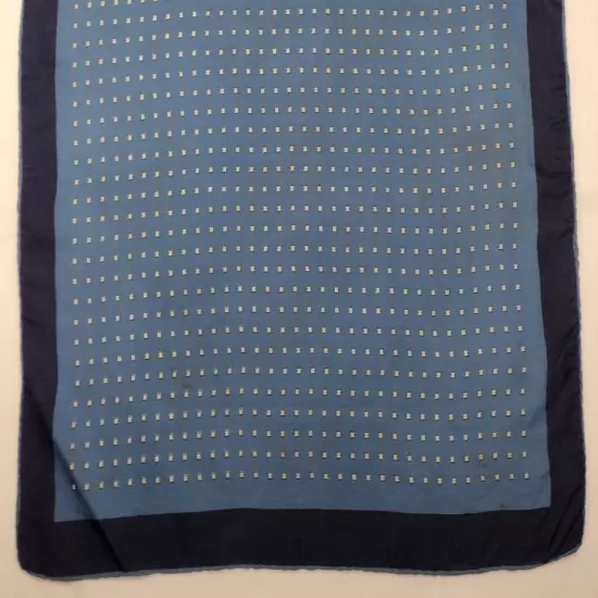 40s Blue Silk Scarf Vintage handkerchief 1950s tiny squares HAND ROLLED EDGES